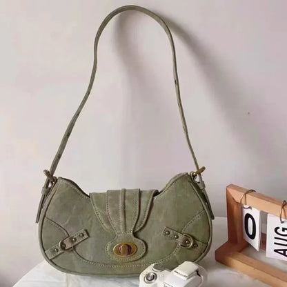 Y2K Vintage Rivet Shoulder Bag – Gothic Punk Canvas Handbag