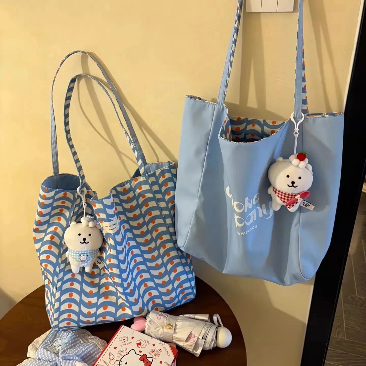 Wave Print Tote Bag for Women – Cute Reversible Shoulder Handbag