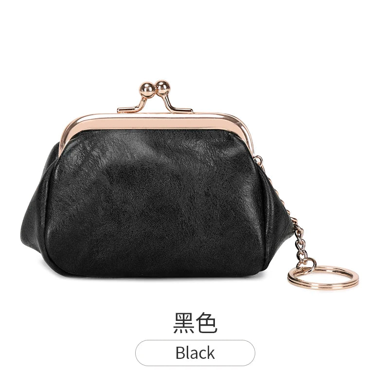 Kiss Lock Coin Purse Mini PU Leather Wallet for Women