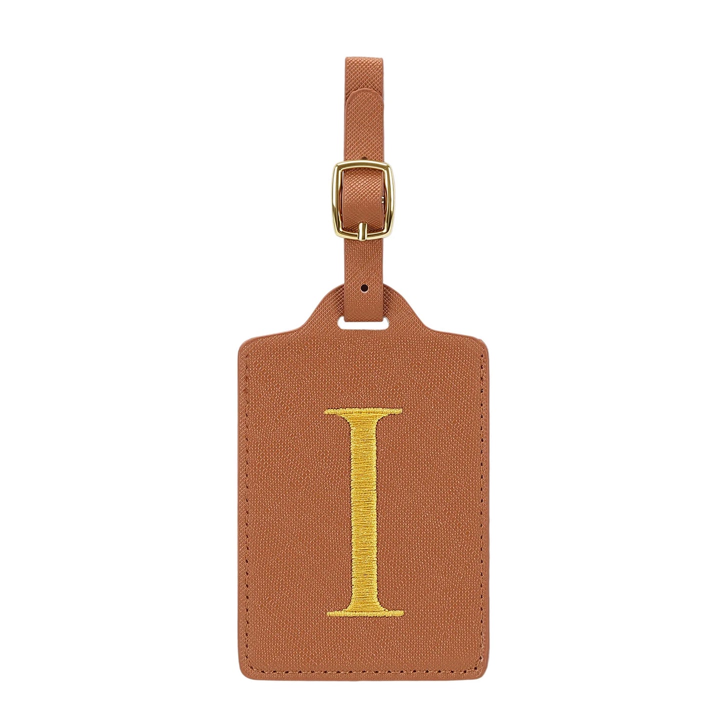 Personalized Initial Luggage Tag – Brown PU Leather Monogram Suitcase Label