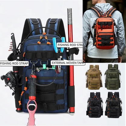 Tactical Fishing & Camping Backpack with Rod Holder – MOLLE Outdoor Sports Bag