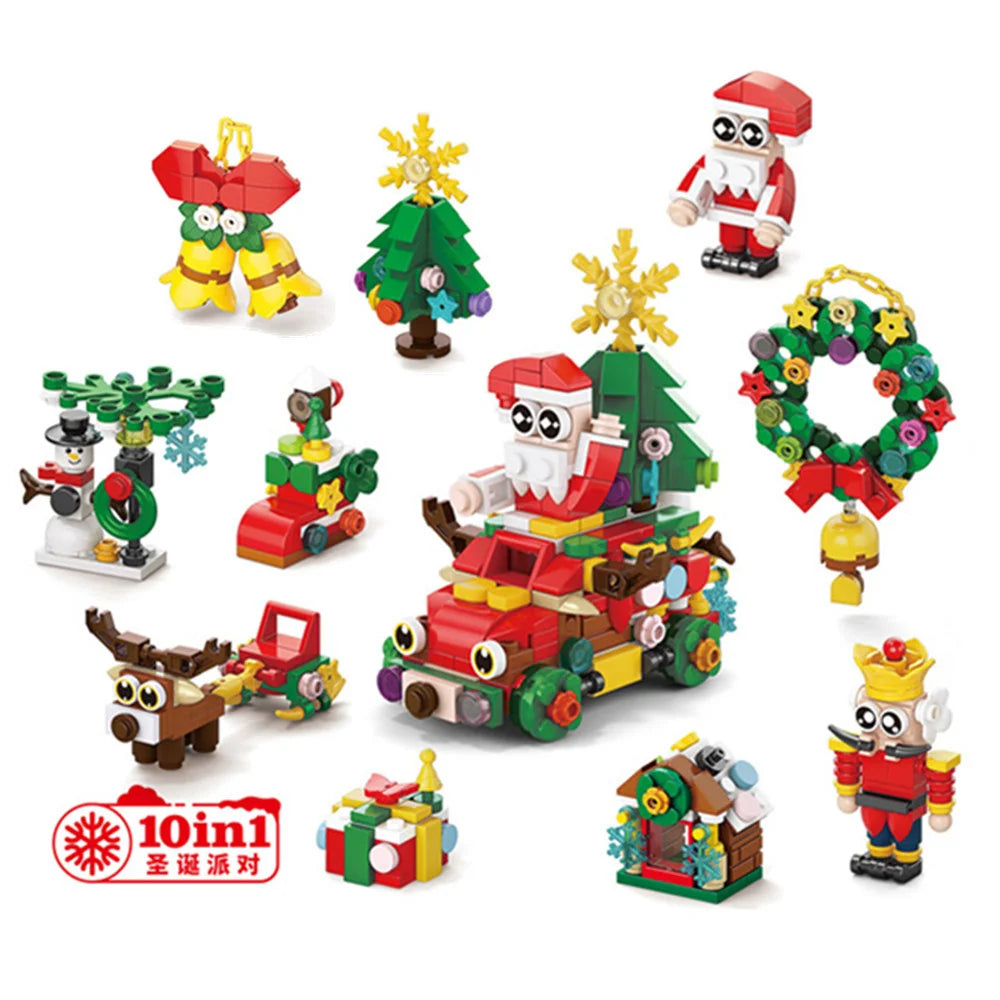 Christmas Building Blocks Set 10-in-1 – Santa, Reindeer & Holiday Figures