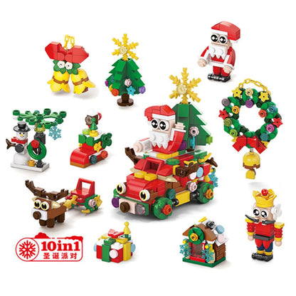 Christmas Building Blocks Set 10-in-1 – Santa, Reindeer & Holiday Figures