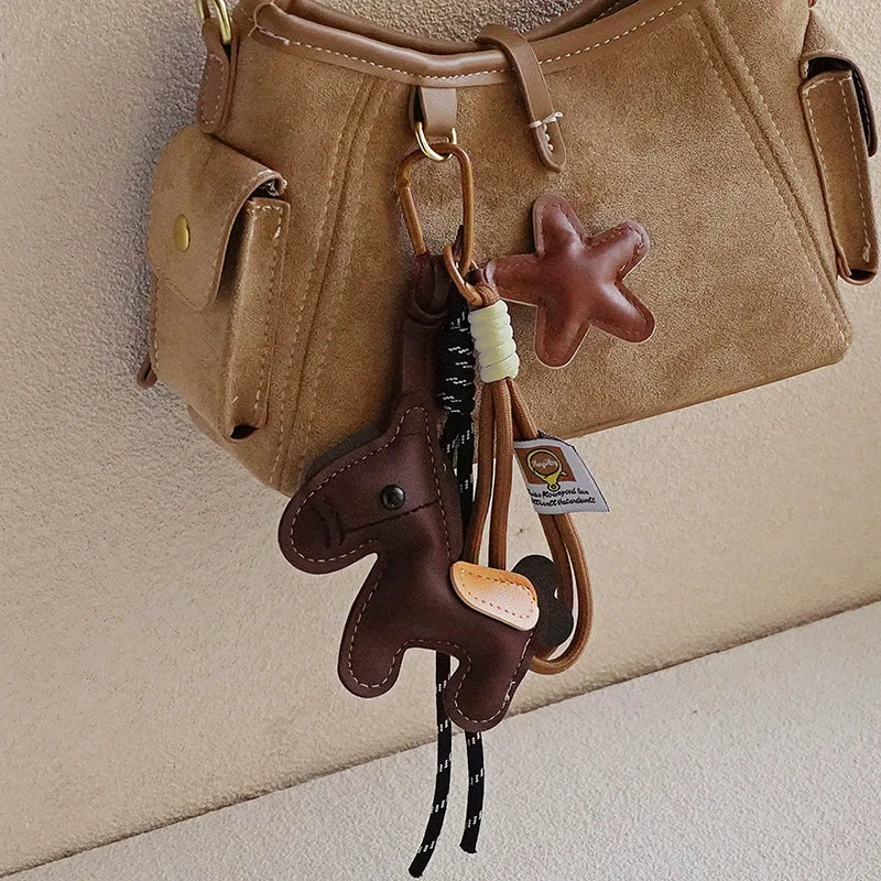 Leather Pony Bag Charm Keychain – Cute Horse Phone Strap for Women