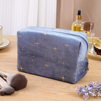 Velvet Makeup Bag with Star Pattern – Travel Cosmetic Pouch