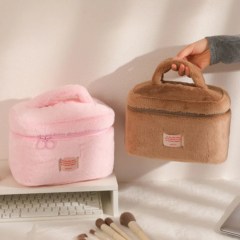 Large Capacity Plush Makeup Bag – Women's Travel Cosmetic Organizer