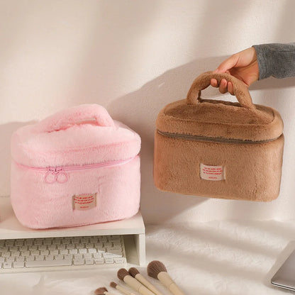 Large Capacity Plush Makeup Bag – Women's Travel Cosmetic Organizer