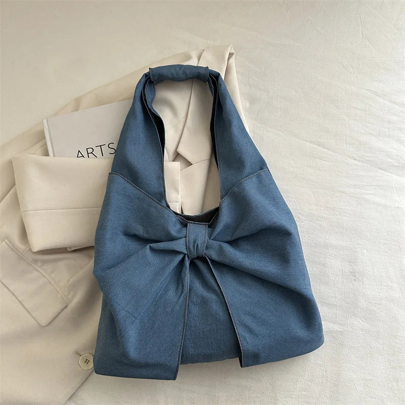 Bowknot Denim Shoulder Bag – Women's Casual Handbag