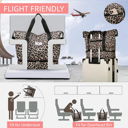 Leopard Print Gym Tote Bag with Bottom Compartment