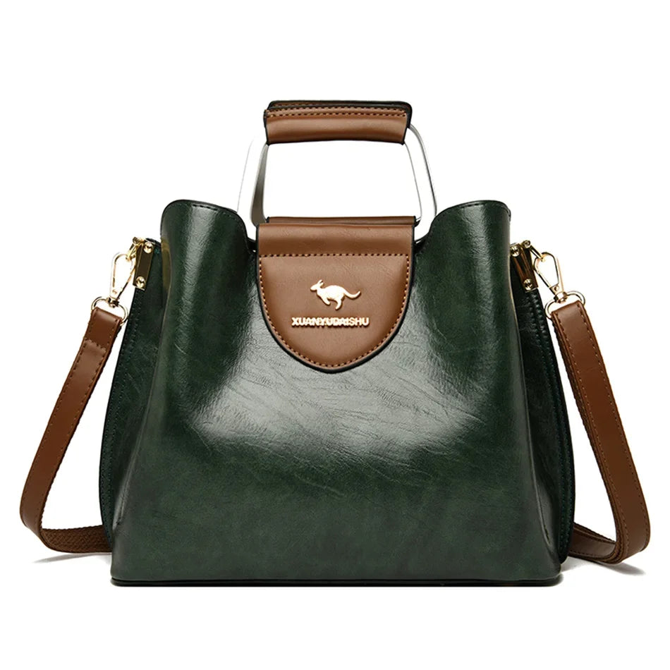 Women's Oil Skin Leather Tote Handbag – Luxury Designer Shoulder Bag