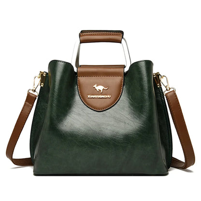 Women's Oil Skin Leather Tote Handbag – Luxury Designer Shoulder Bag