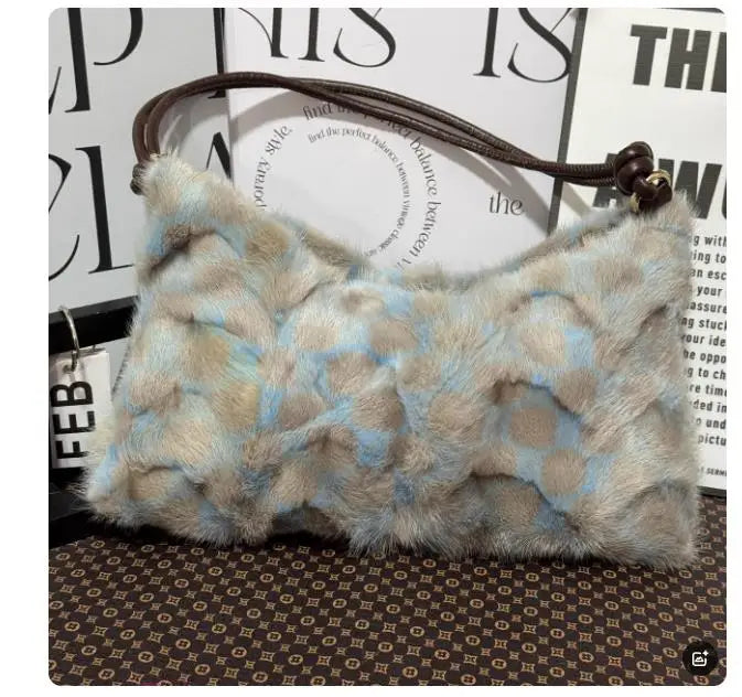 Mew Real Mink Fur Natural Cloud Winter Thick Bag Single Shoulder Women Fluffy Evening Ladies - Thick