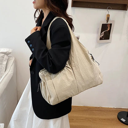 Trendy Wrinkled Fabric Top Handle Bag Comfortable Versatile Texture Shoulder Large Capacity