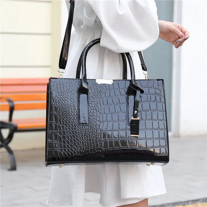 Crocodile Pattern Patent Leather Women's Handbag