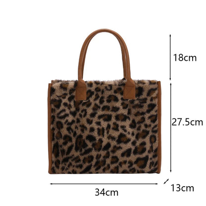 Faux Fur Leopard Print Tote Bag for Women – Soft Shopper Handbag