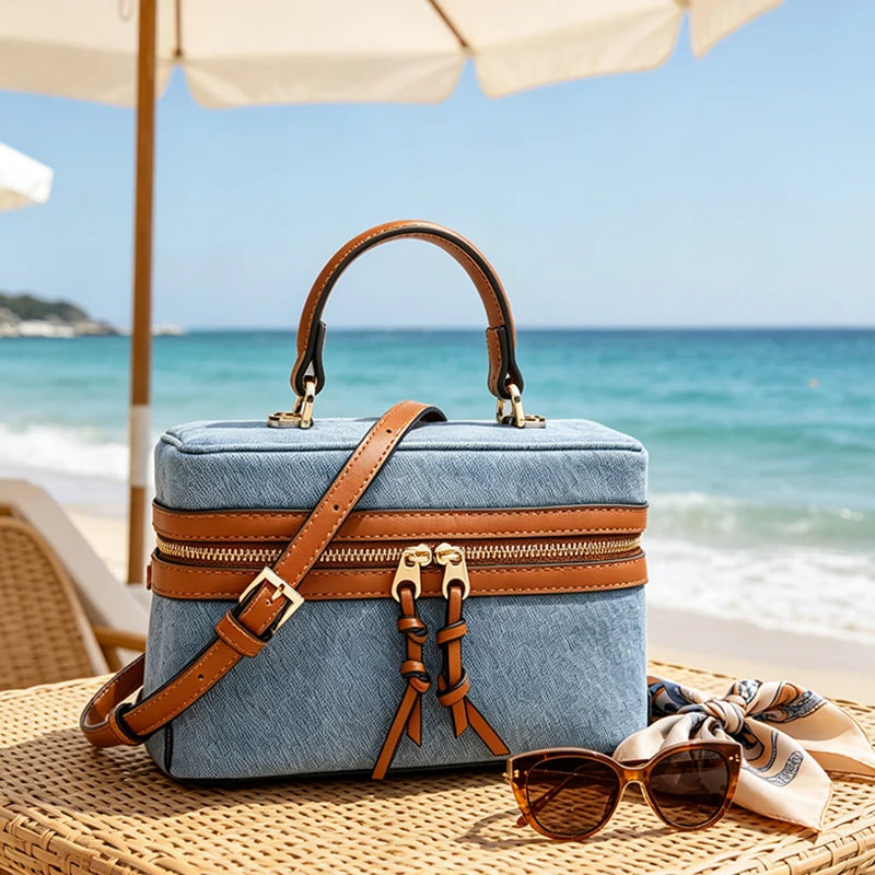 Denim Box Bag – Women's Luxury Crossbody Shoulder Handbag