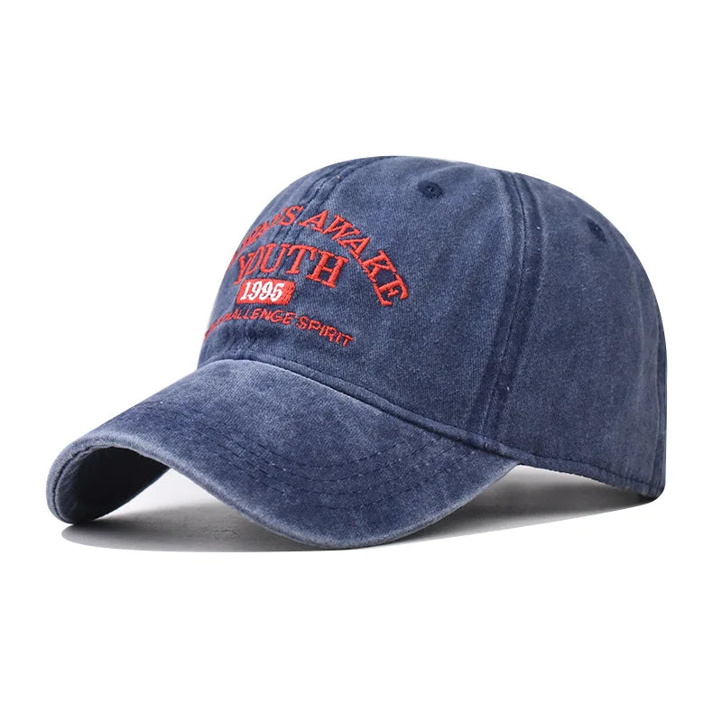 Vintage Baseball Cap – Letter Embroidery Washed Cotton Hat