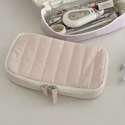 Quilted Pencil Case – Fluffy Soft Fabric Zipper Pouch for Students