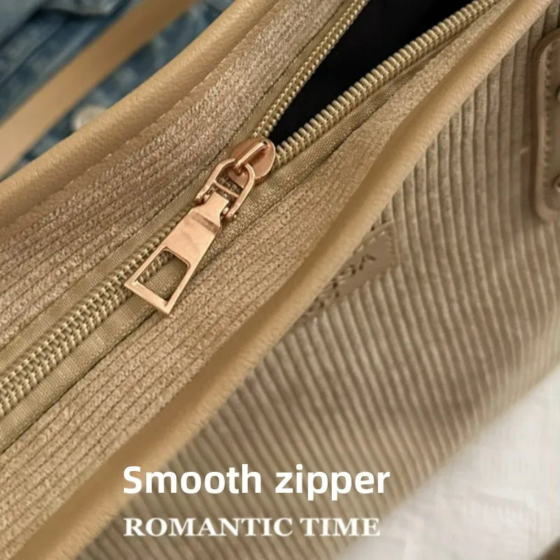 Corduroy Tote Shoulder Bag – Large Capacity Commuter Handbag