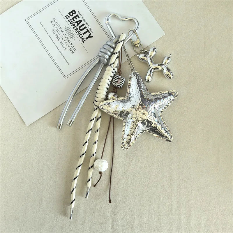 Y2K Star Keychain & Bag Charm – Leather Rope Pendant Keyring