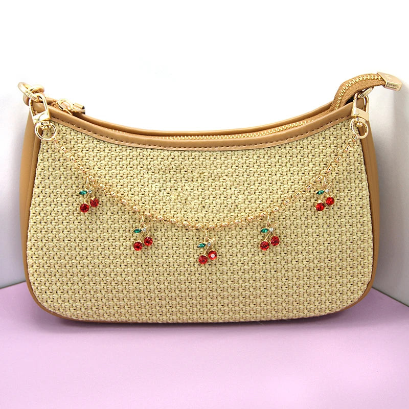 Cherry Crystal Bag Charm Chain – Rhinestone Handbag Accessory