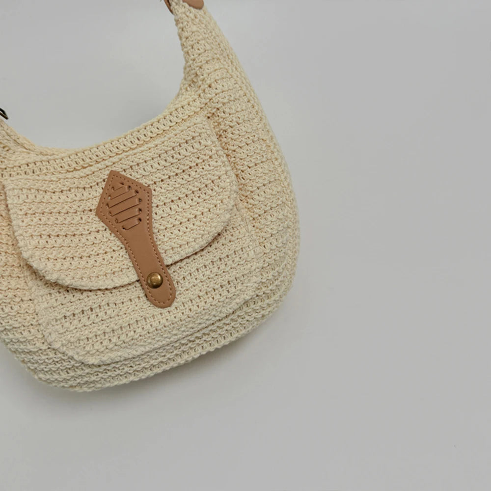 Crochet Crossbody Bag – Woven Hobo Shoulder Bag with Adjustable Strap