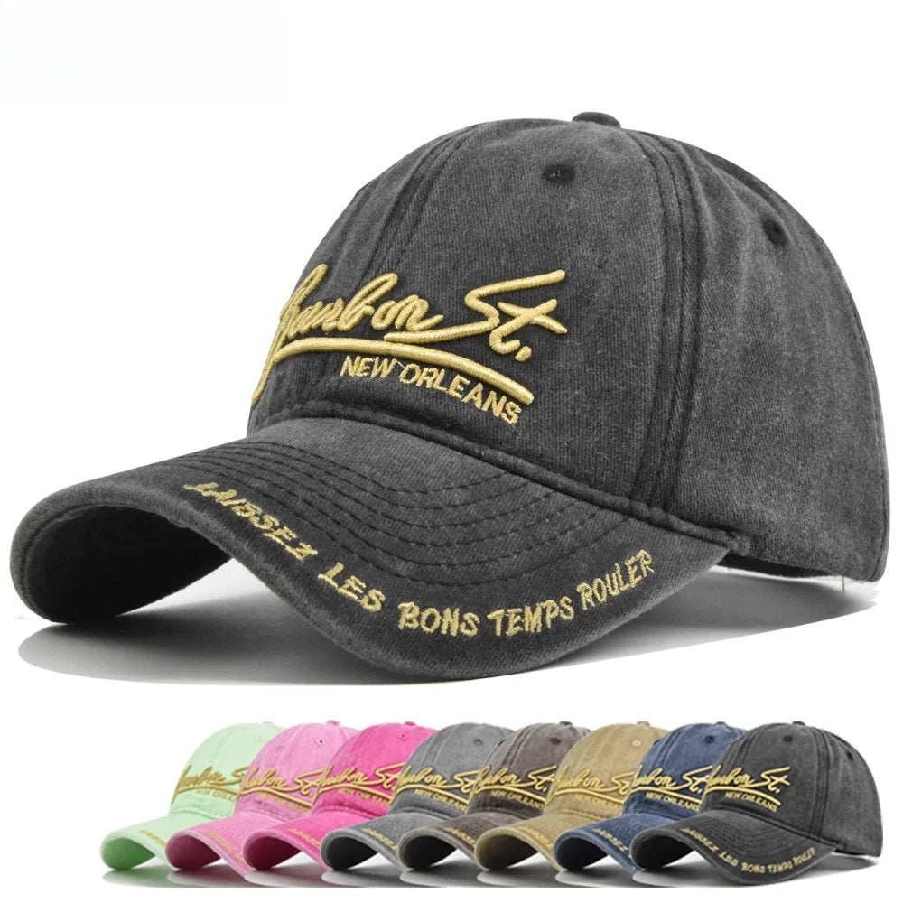 Washed Denim Baseball Cap – Bourbon St. New Orleans Embroidery