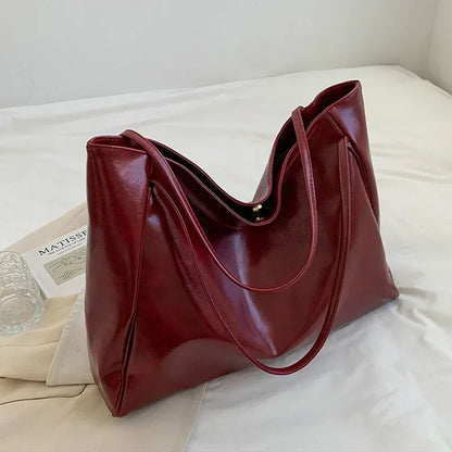 Large PU Leather Tote Bag for Women – Retro Soft Shoulder & Crossbody Bag