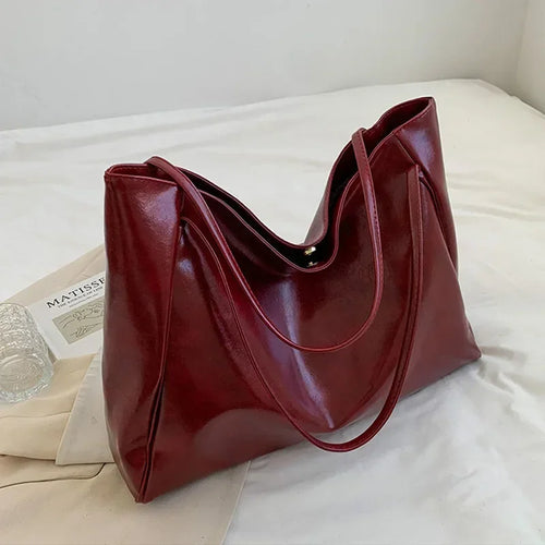 Large PU Leather Tote Bag for Women – Retro Soft Shoulder & Crossbody Bag