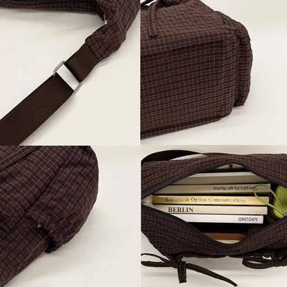 Retro Grid Shoulder Bag – Large Capacity Korean Crossbody