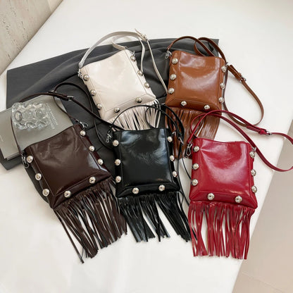 Tassel Rivet Shoulder Bag for Women – Compact Phone Purse