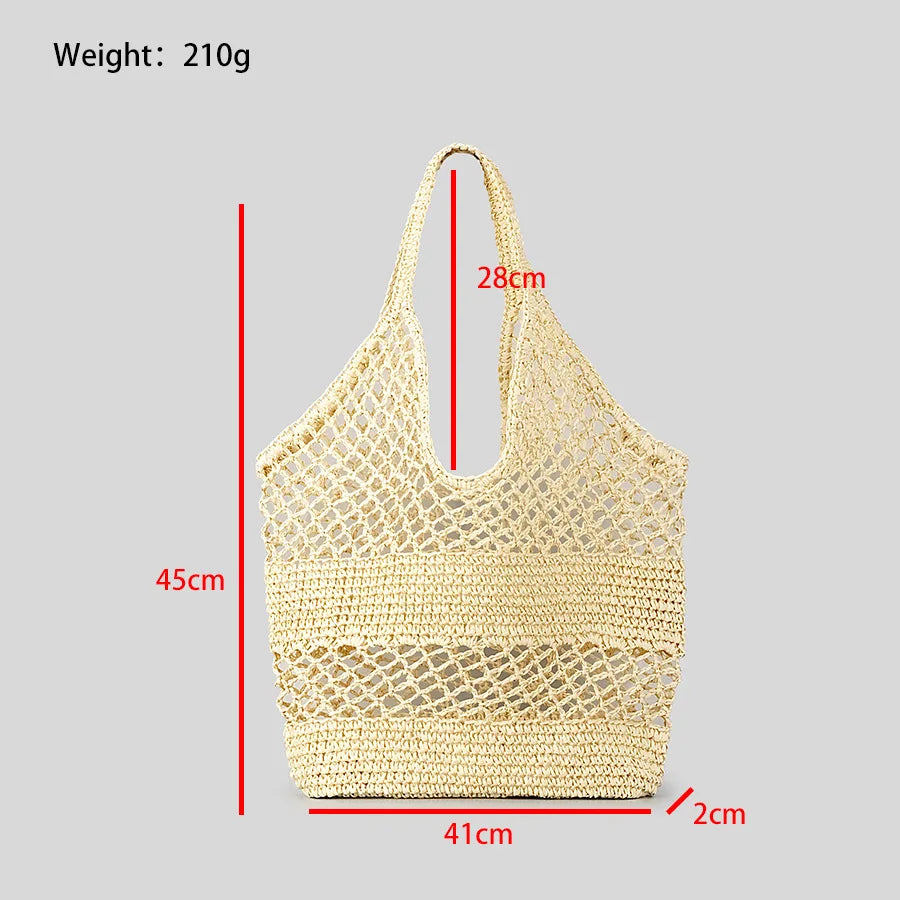Casual Hollow Straw Women Shoulder Bags Paper Woven Lady Handbags Handmade Summer Beach Large Tote