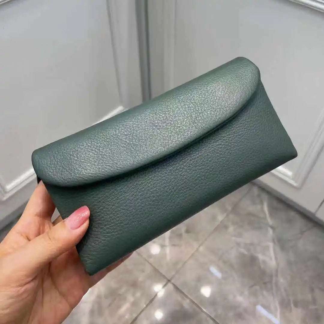 Genuine Cowhide Long Wallet for Women – Magnetic Clutch