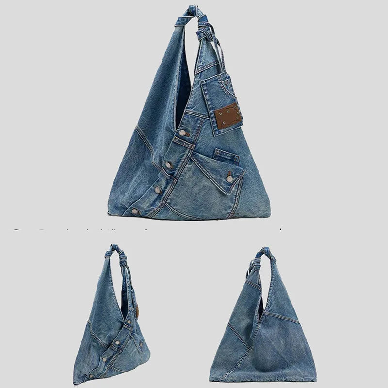 Washed Denim Women Handbags Y2k Chian Shoulder Bags Female Simple Large Capacity Student Ladies Big