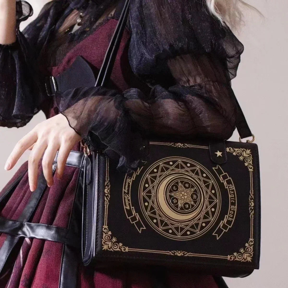Gothic Magic Book Shoulder Bag – Y2K Aesthetic Crossbody Purse