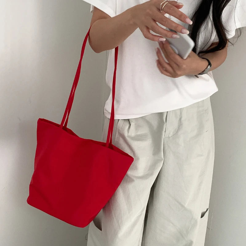 Nylon Bucket Bag for Women – Soft Shoulder Tote Handbag