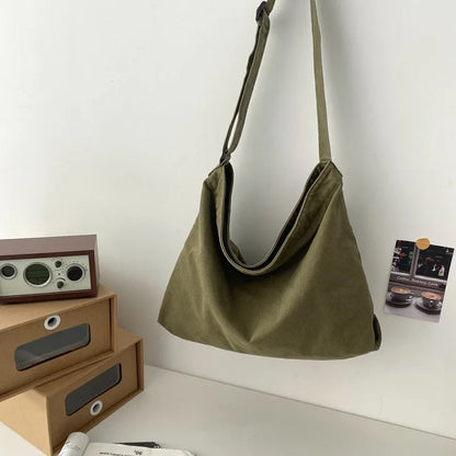 Canvas Crossbody Shoulder Bag for Women – Large Cotton Cloth School Handbag