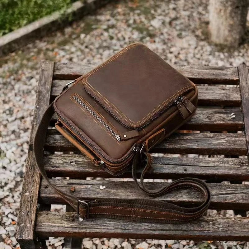 Genuine Leather Crossbody Messenger Bag – Vintage Men's Shoulder Bag