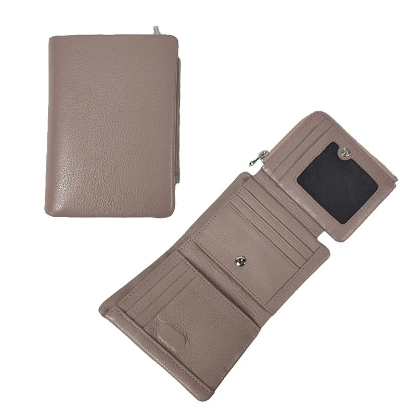 Genuine Cowhide Leather Trifold Wallet with Zipper Coin Pocket