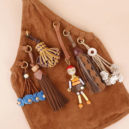 Beaded Tassel Bag Charm & Keychain – Floral Boho Pendant for Women