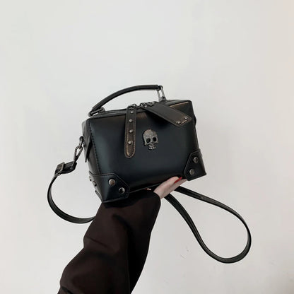 Gothic Punk PU Leather Crossbody Box Bag with Cross & Chain Detail