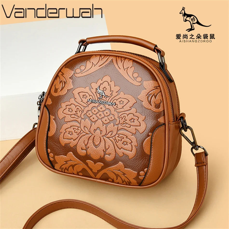 Floral Print Leather Crossbody Bag for Women