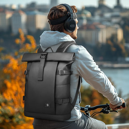 Roll-Top Travel Backpack – Expandable 15.6" Laptop Bag for Men