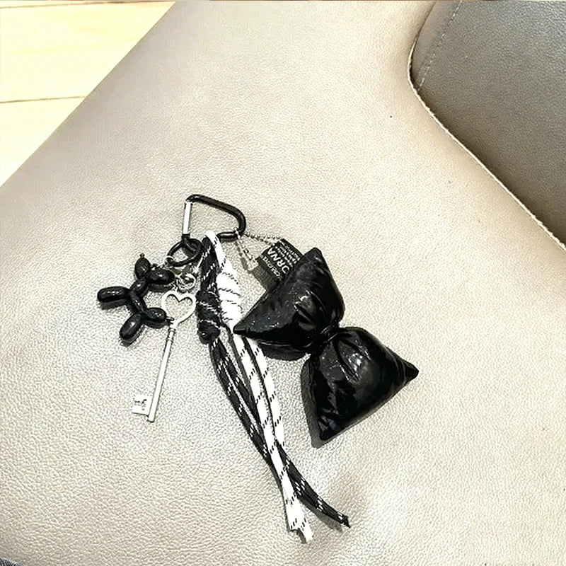 Cute Bow Mini Bag Keychain Charm – Quilted Leather Key Holder Pendant