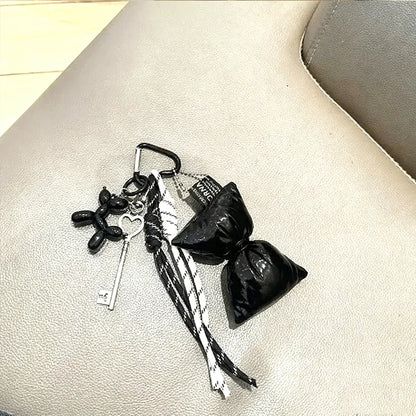 Cute Bow Mini Bag Keychain Charm – Quilted Leather Key Holder Pendant