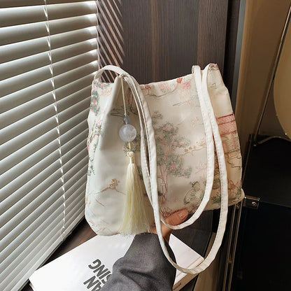 Chinese Retro Silk Jacquard Shoulder Bag for Women – Tassel Crossbody