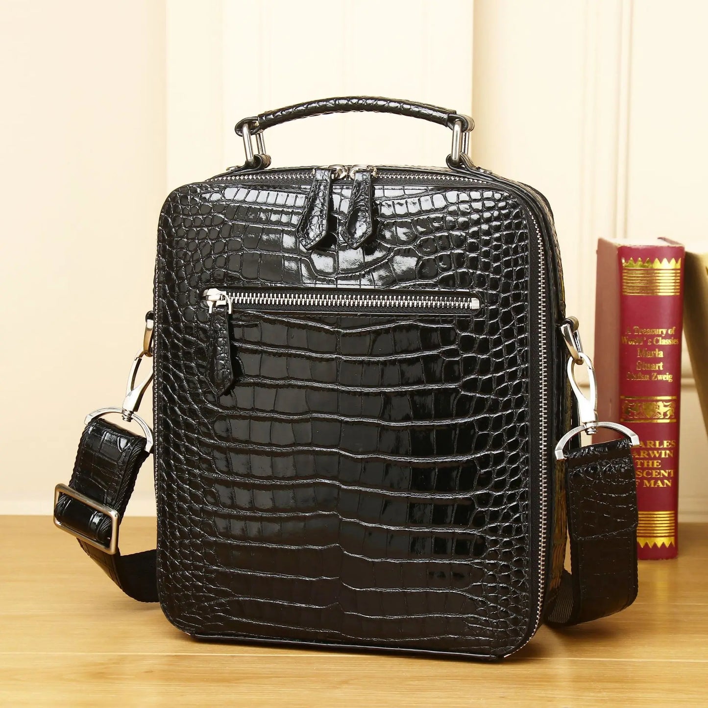 Alligator Pattern Genuine Leather Men's Messenger Bag – Business Briefcase