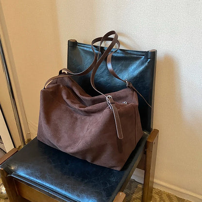 Large Suede Leather Tote Shoulder Bag for Women