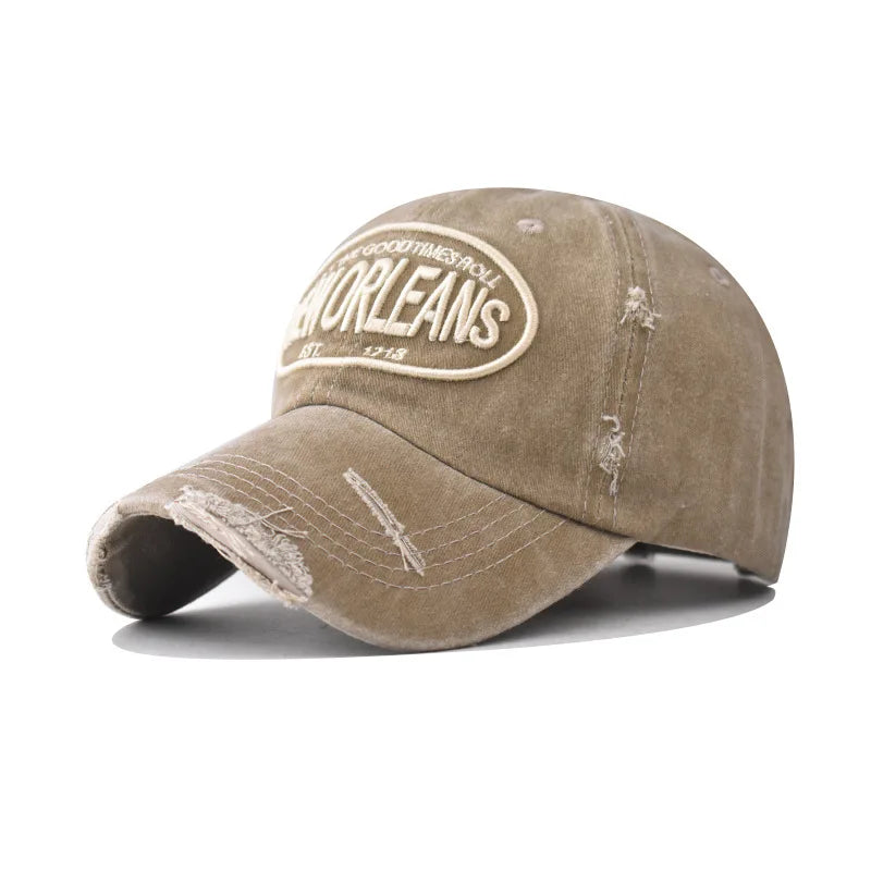 Vintage Washed Baseball Cap – New Orleans Embroidery Snapback