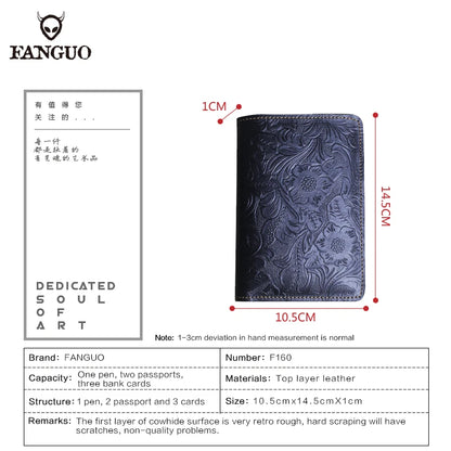 Genuine Leather Passport Holder Wallet – Embossed Travel Cover for Men & Women